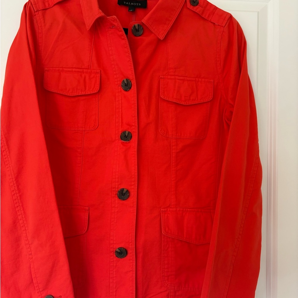 Talbots Bright Red Utility Button-Front Jacket - Picture 3 of 4
